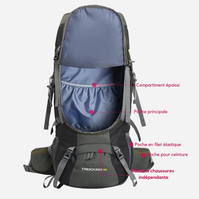 Sac à Dos 60L Voyage - Idéal pour la Randonnée et le Trek Dailysac