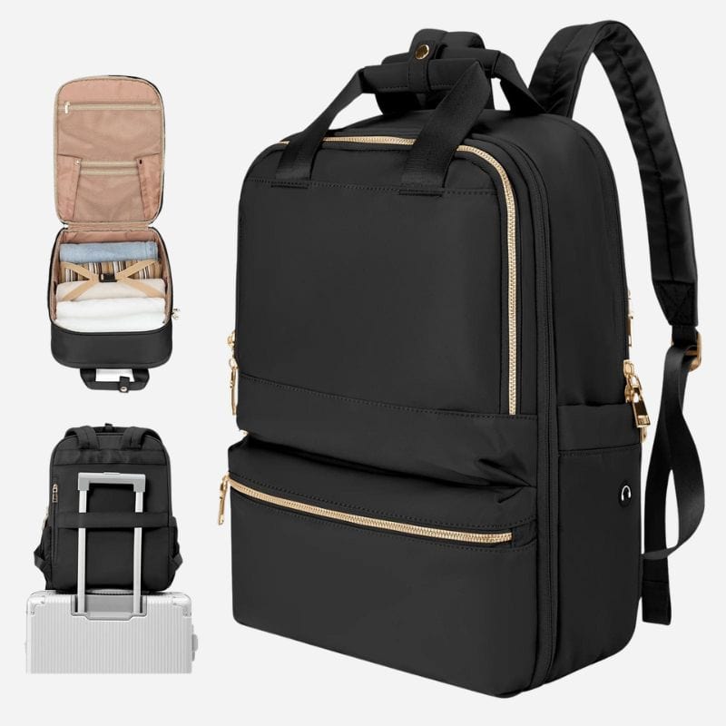Sac à dos de voyage cabine femme - 40x31x14cm Noir Zip doré Dailysac