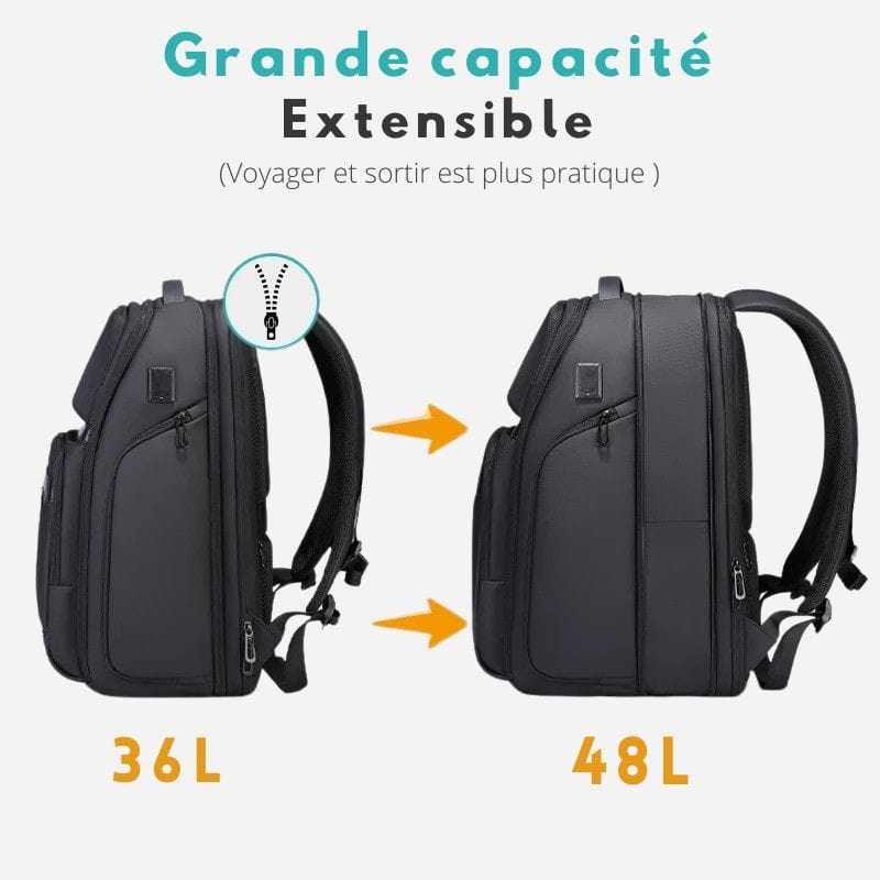 Sac à dos de voyage chic - Extensible Noir Dailysac