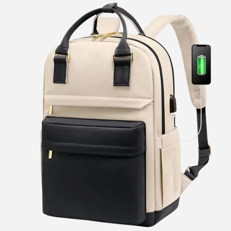 Sac à dos de voyage femme usb Blanc et noir / 43x29x18cm Dailysac