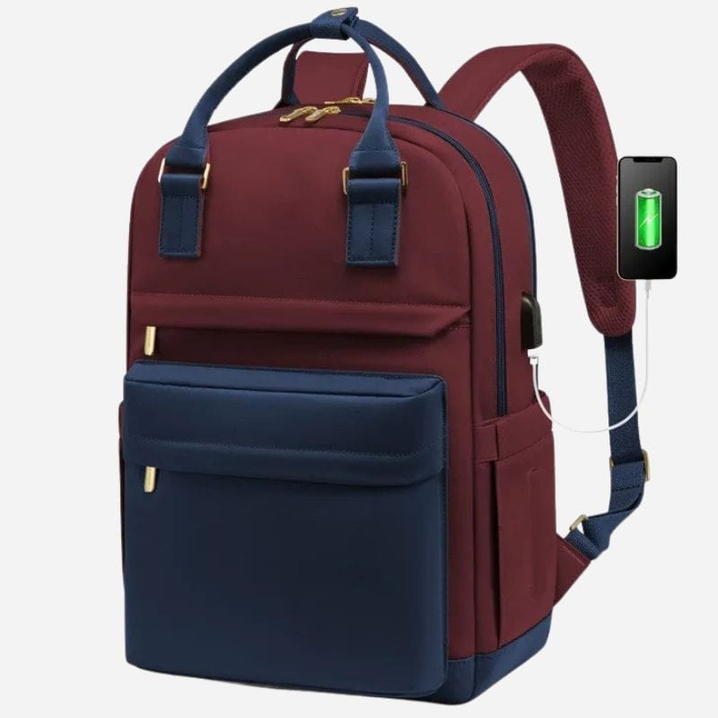 Sac à dos de voyage femme usb Bourgogne / 43x29x18cm Dailysac