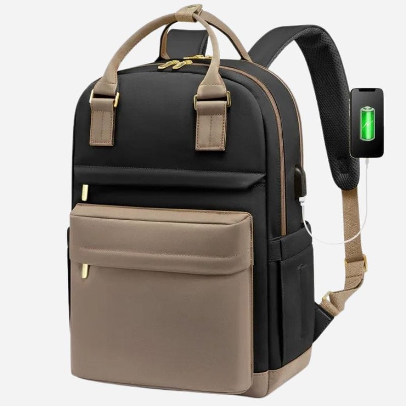 Sac à dos de voyage femme usb Noir Marron / 43x29x18cm Dailysac