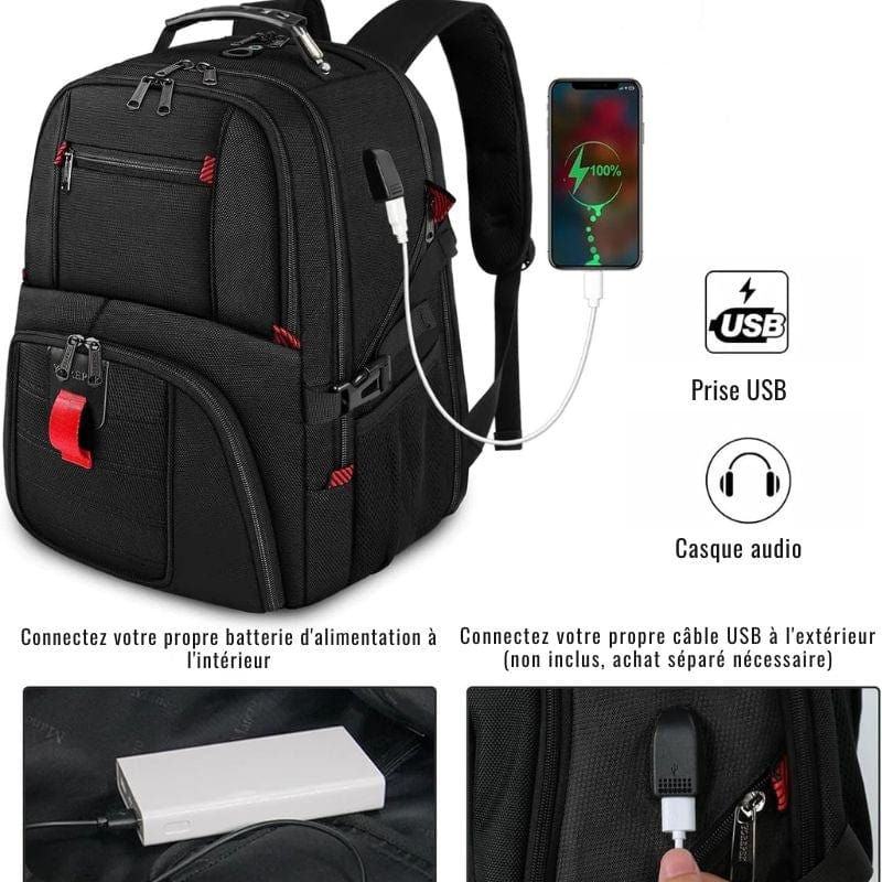 Sac à dos voyage pratique - 52x38x24cm Noir Dailysac