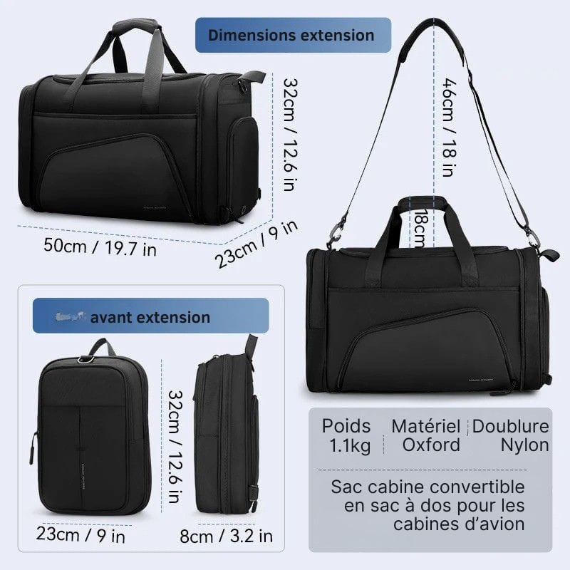 Sac bagage cabine - Pliable Noir Dailysac