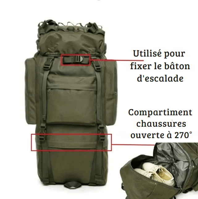 Sac à dos 70 litres | Camping et Voyage Vert militaire Dailysac