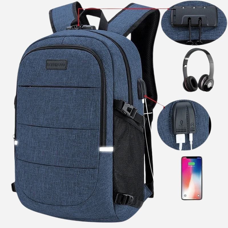 Sac à dos de voyage avec recharge usb Bleu Dailysac