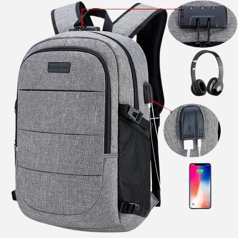 Sac à dos de voyage avec recharge usb Gris Dailysac