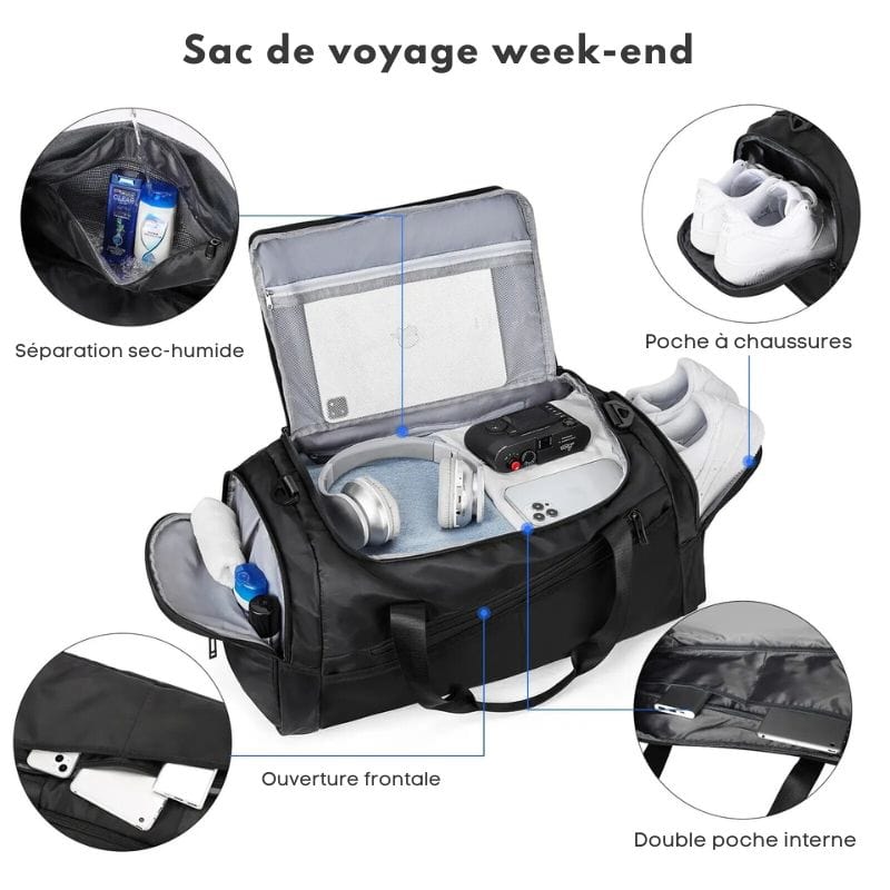 Sac de voyage weekend homme Noir Dailysac