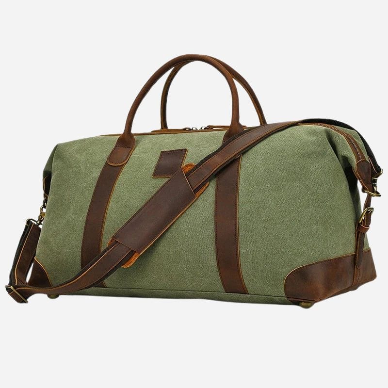 Sac voyage vintage Vert cuir marron clair Dailysac